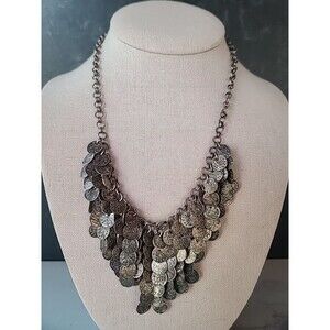 Coin Silver Tone Metal Statement Adjustable Necklace, Vintage
